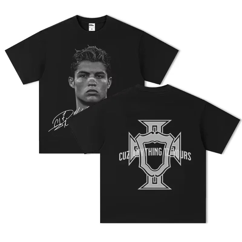 Cotton Cristiano Ronaldo Portrait Print Pattern Short Sleeve