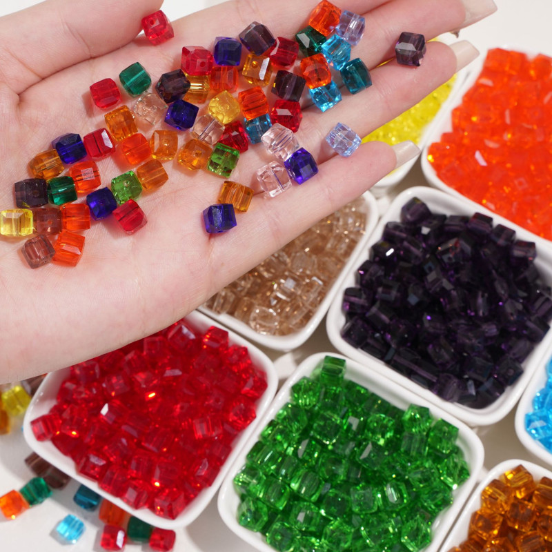 6/8mm Glass Crystal Transparent Three-dimensional Square Beads Handmade Diy Bracelet