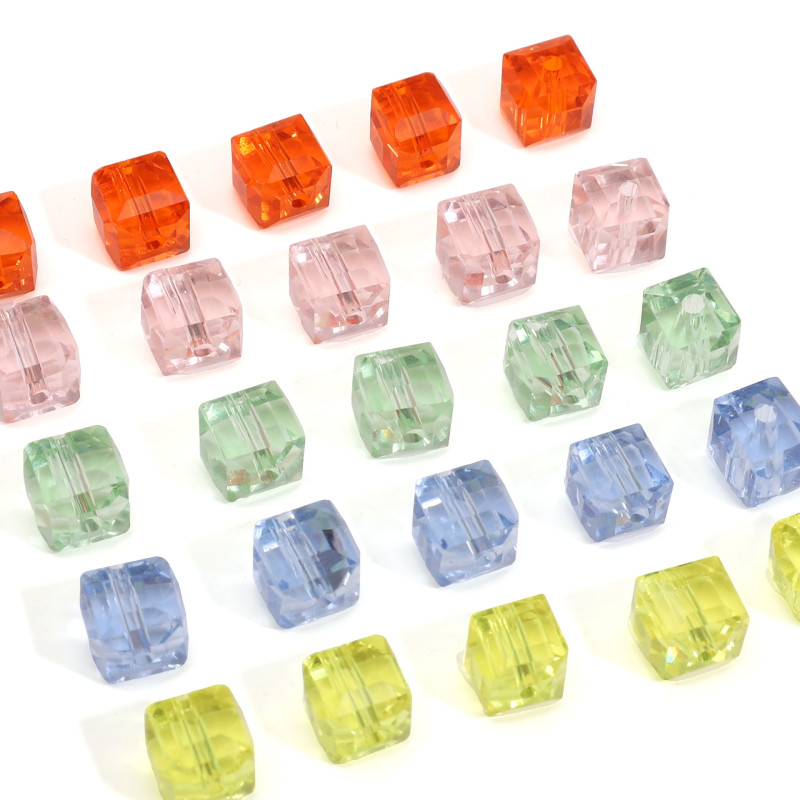 6/8mm Glass Crystal Transparent Three-dimensional Square Beads Handmade Diy Bracelet