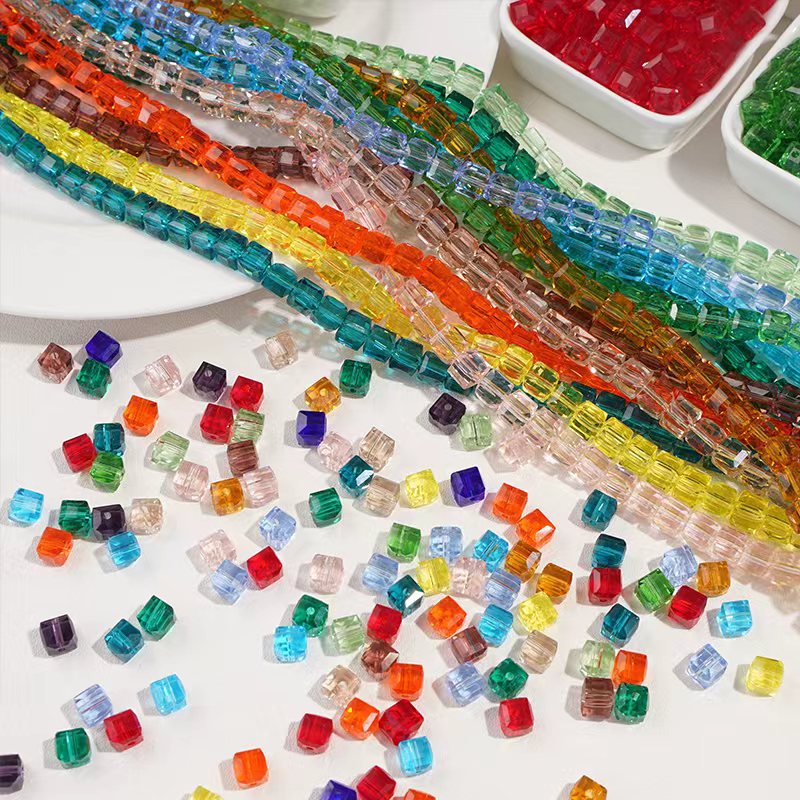 6/8mm Glass Crystal Transparent Three-dimensional Square Beads Handmade Diy Bracelet