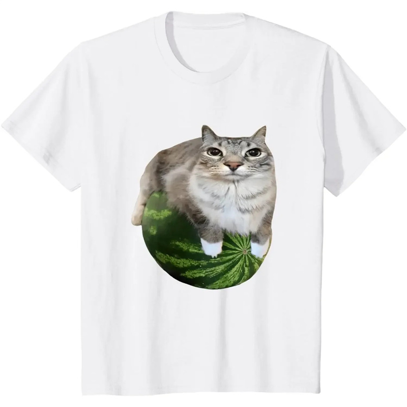 Specially Designed for Silly Cat Watermelon Print T-shirt a Fun