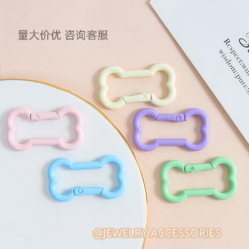 Colored Small Bone Painted Spring Buckle Keychain Pet Jewelry Accessories Diy Handmade