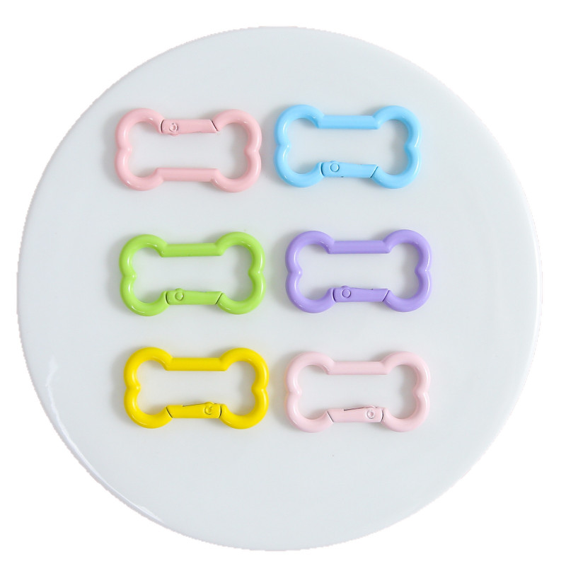 Colored Small Bone Painted Spring Buckle Keychain Pet Jewelry Accessories Diy Handmade