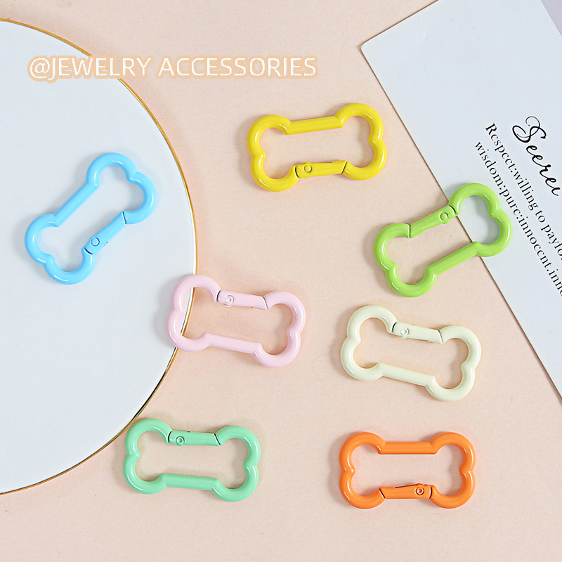 Colored Small Bone Painted Spring Buckle Keychain Pet Jewelry Accessories Diy Handmade