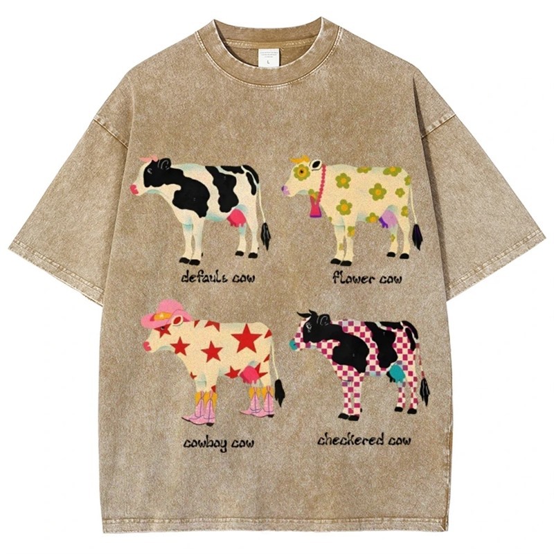 Cotton Tstylevintagecartoonwatercute-tshirtwashfashprintcow