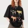 Cotton Tstylevintagecartoonwatercute-tshirtwashfashprintcow