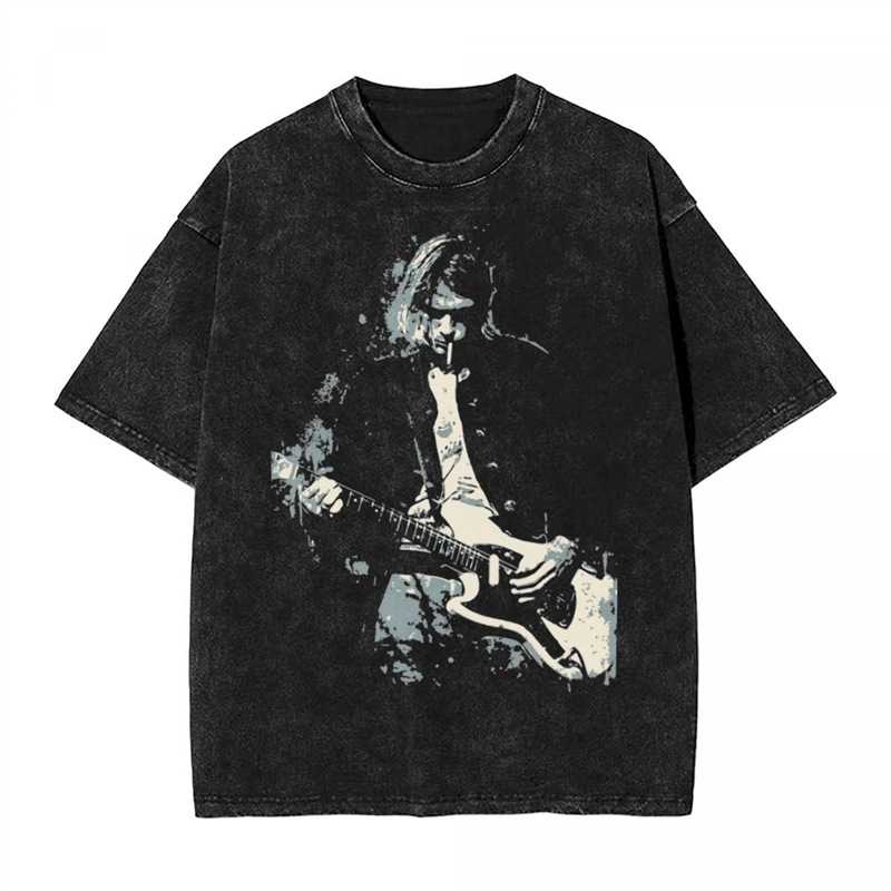Cotton Tkurt Cobain Guitar T Shirt Hip Hop Washed Short Sleev