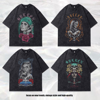 Specially Designed for Washed Old Casual Vintage Gangster Retro Half-sleeved Street