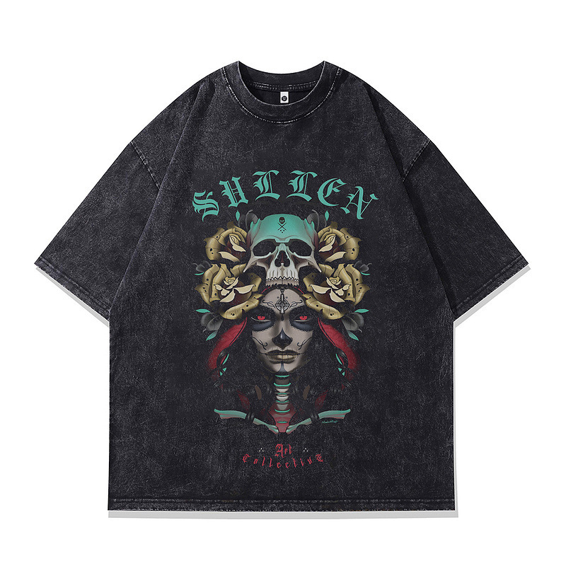 Specially Designed for Washed Old Casual Vintage Gangster Retro Half-sleeved Street