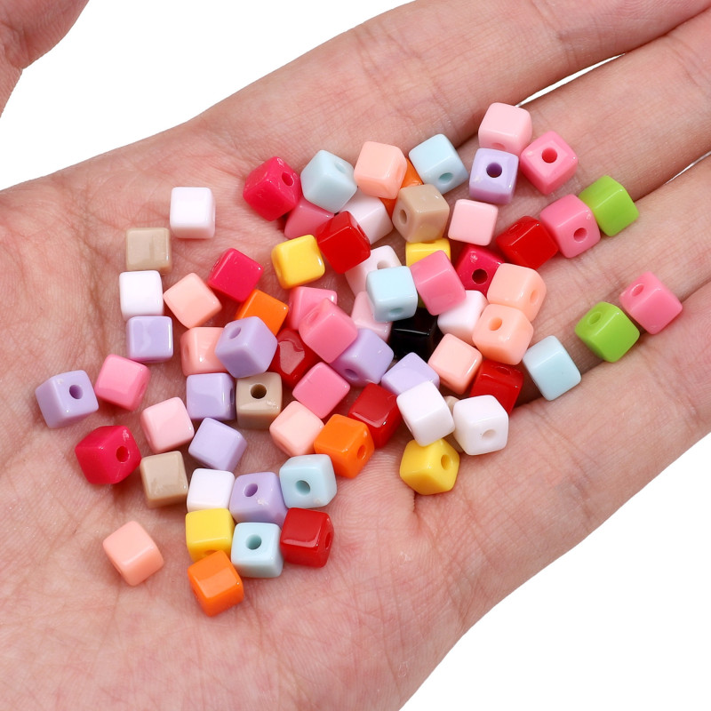 Colorful Acrylic Solid Color Three-dimensional Square Beads Loose String Handmade Diy