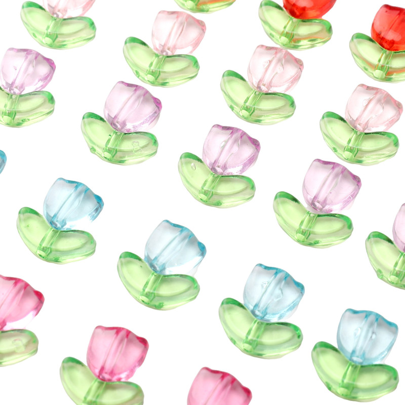 Acrylic Tulips with Flowers and Leaves Beads Loose Handmade Diy Homemade Antique Necklace