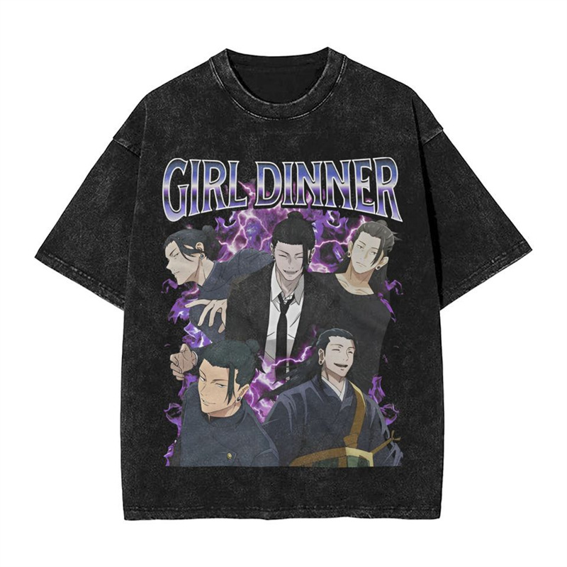 Cotton Tsuguru Geto Anime Girl Dinner Merch Washed T Shirt M