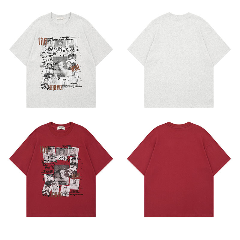 Cotton T-shirt Couple Style American Casual T-shirt Brand Short-sleeved Punk Top Retro