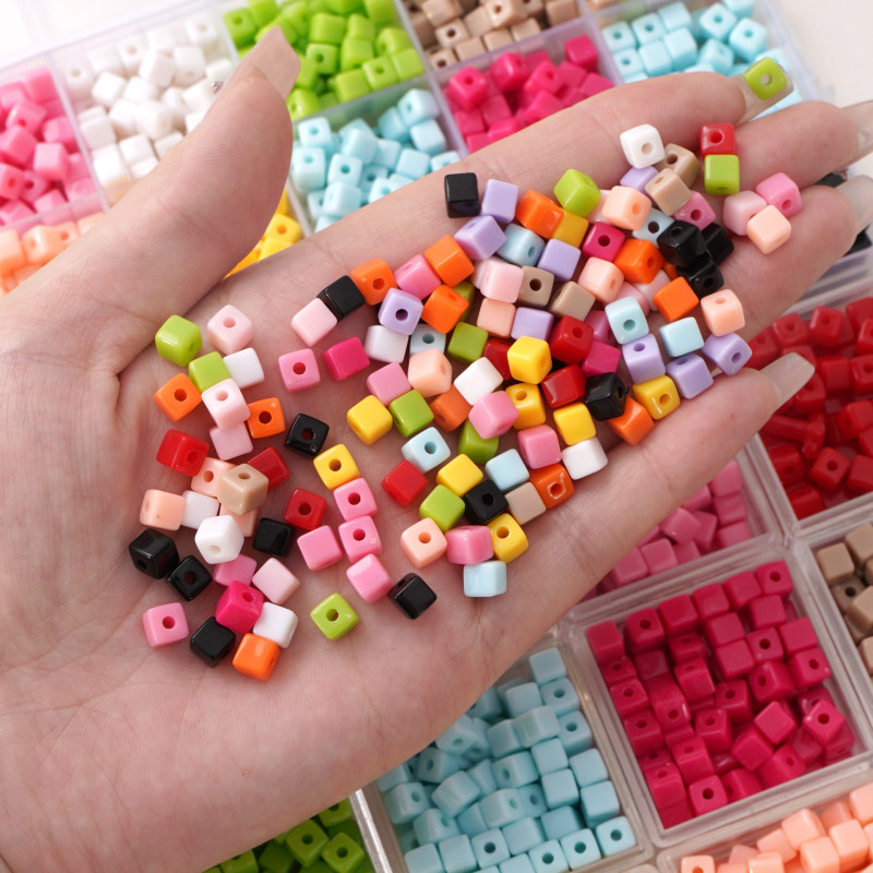 5mm Acrylic Solid Color Three-dimensional Square Beads Loose Handmade Diy Bracelet Mobile