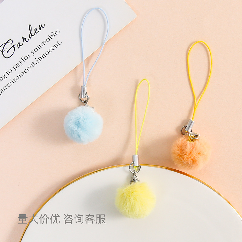 Colorful Sweet Plush Fluff Ball Mobile Phone Rope Diy Handmade Pendant Case Bag Jewelry