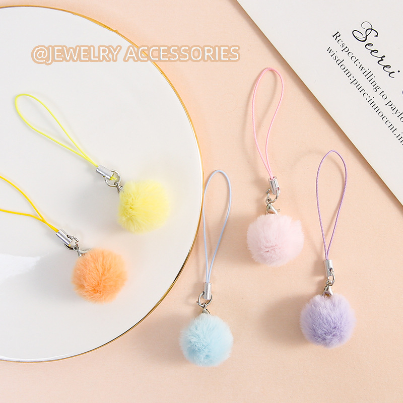 Colorful Sweet Plush Fluff Ball Mobile Phone Rope Diy Handmade Pendant Case Bag Jewelry