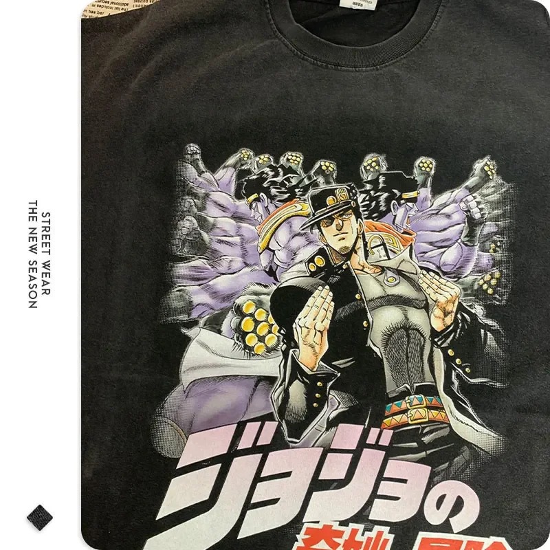 Cotton Tjojo Steel Ball Run T-shirt Vintage Washed Zeppeli Gy