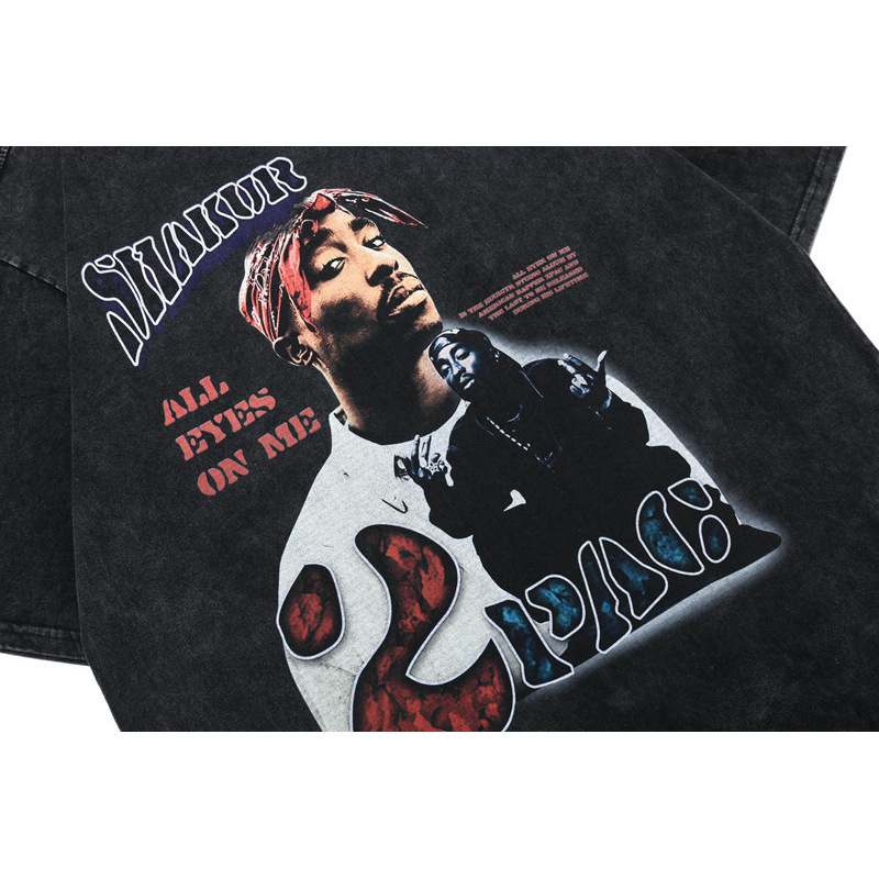 Printed Retro Hip-hop Men's T-shirt Rap Short-sleeve Singer Vintage Washed European Style