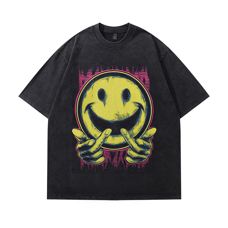 Cotton T-shirt Cartoon Brand Printed Weight Washed Men's and Women's 230t Collar Loose
