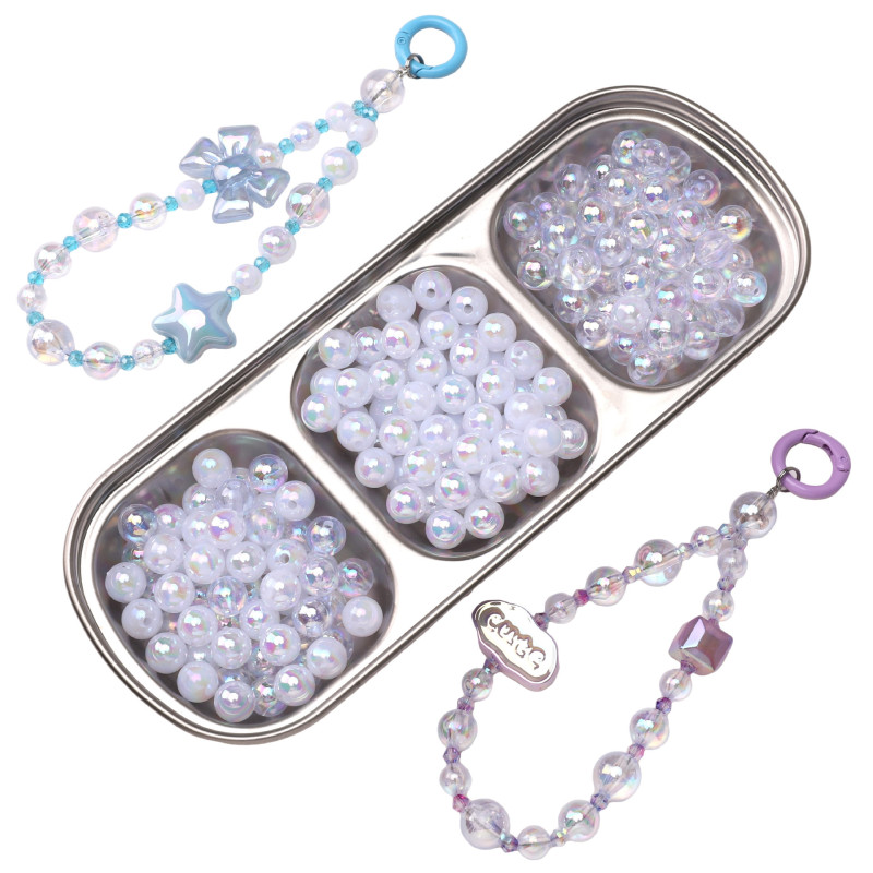 Acrylic Solid Color Transparent Ab Round Beads Handmade Diy Bracelet Necklace Jewelry