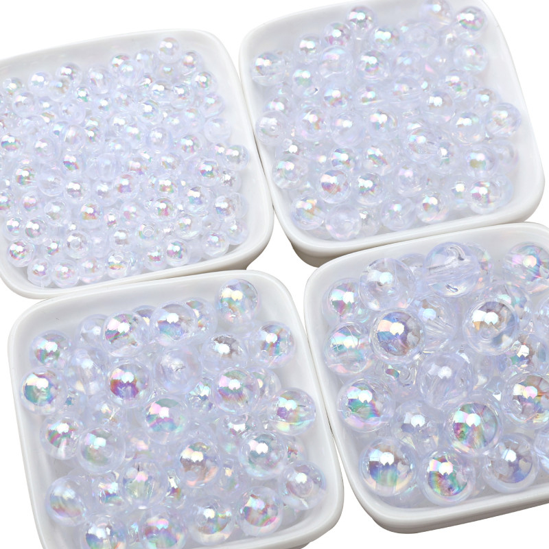 Acrylic Solid Color Transparent Ab Round Beads Handmade Diy Bracelet Necklace Jewelry