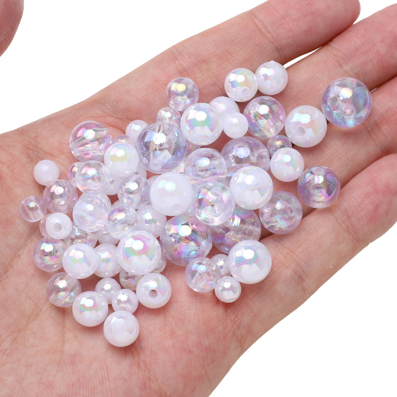 Acrylic Solid Color Transparent Ab Round Beads Handmade Diy Bracelet Necklace Jewelry