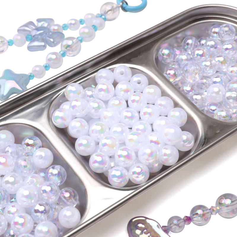 Acrylic Solid Color Transparent Ab Round Beads Handmade Diy Bracelet Necklace Jewelry