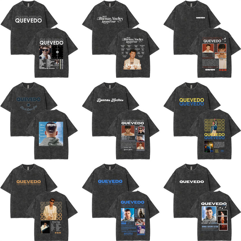 Cotton Twashed Vintage Rapper Quevedo Tour 2025 T Shirts Men