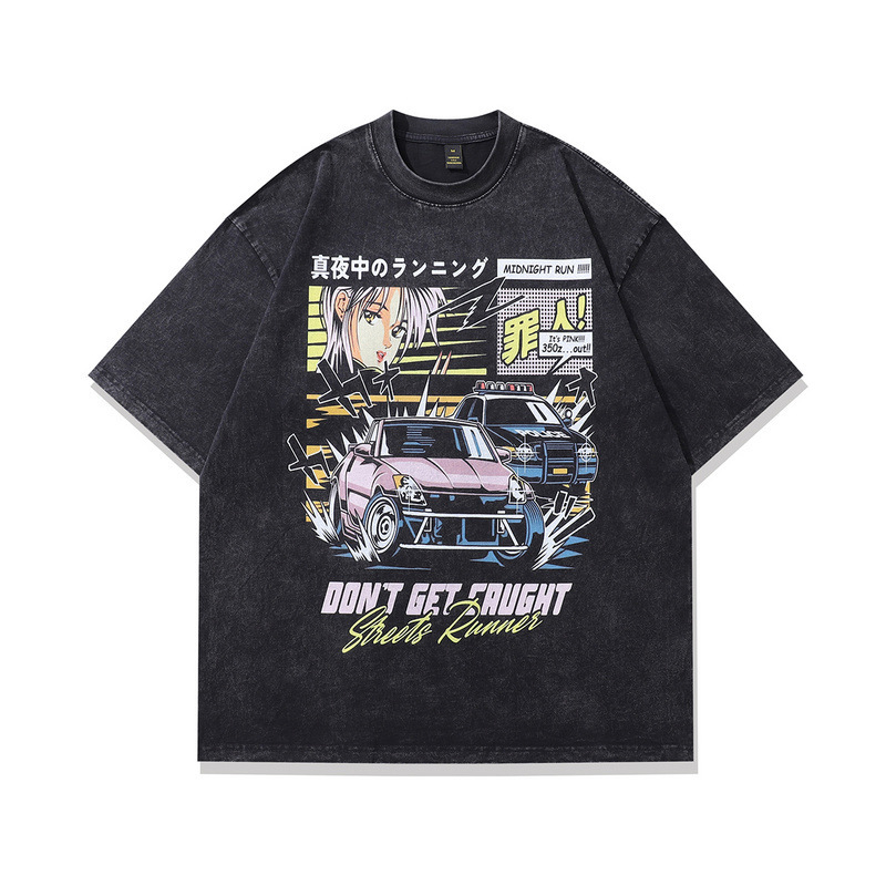 Anime Vintage Y2k Short-sleeve Printed Shirt Oversized T-shirt Washed T-shirt Unisex
