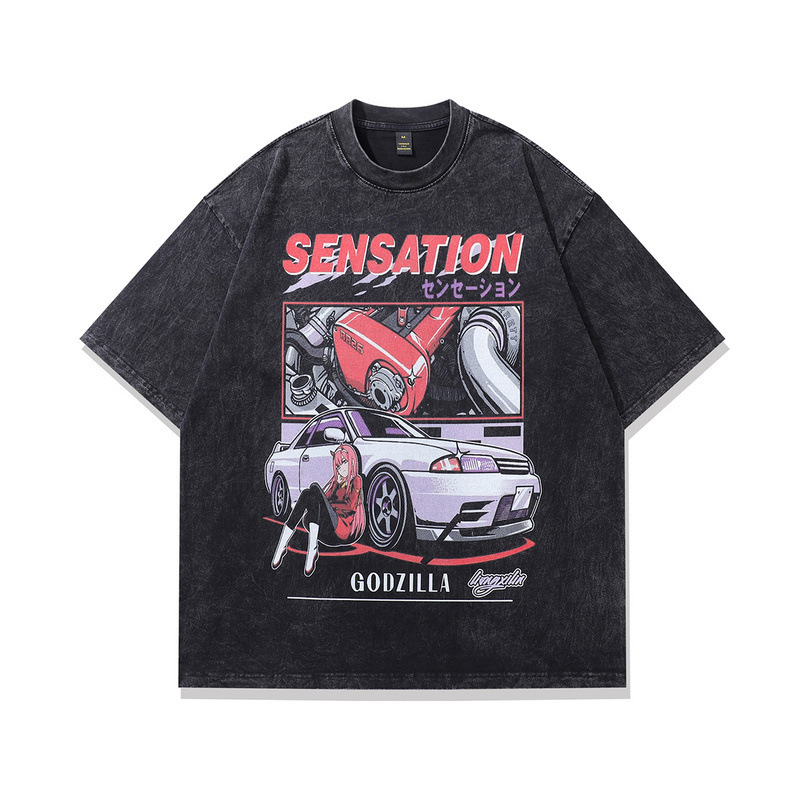 Anime Vintage Y2k Short-sleeve Printed Shirt Oversized T-shirt Washed T-shirt Unisex