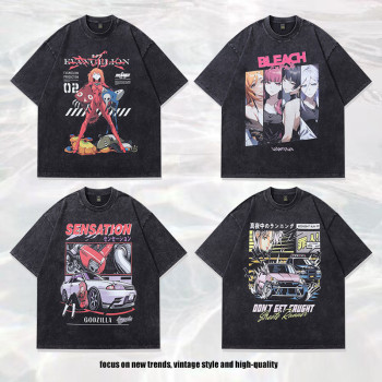 Anime Vintage Y2k Short-sleeve Printed Shirt Oversized T-shirt Washed T-shirt Unisex