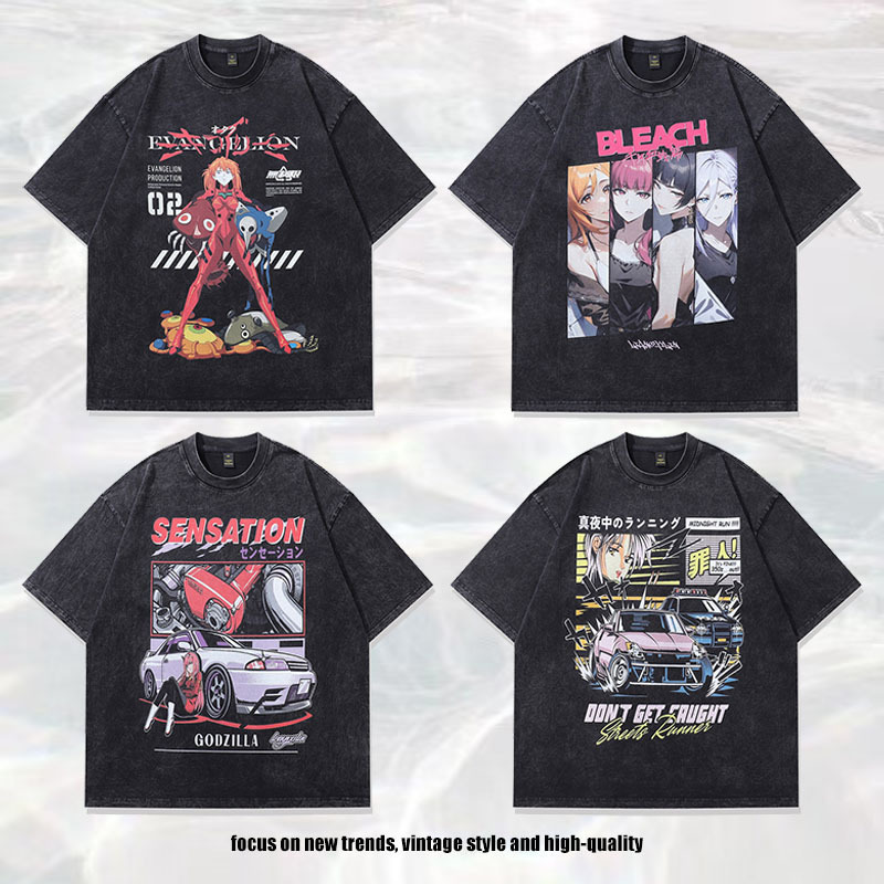 Anime Vintage Y2k Short-sleeve Printed Shirt Oversized T-shirt Washed T-shirt Unisex