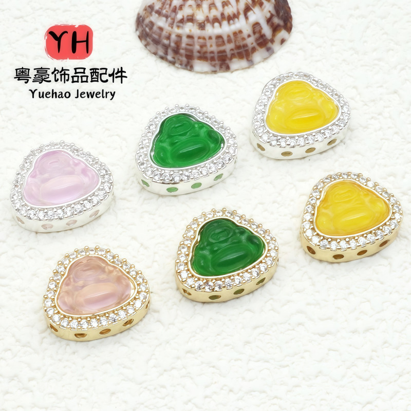 High Color Retention 14k Gold with Diamonds Maitreya Buddha Through Hole Loose Beads
