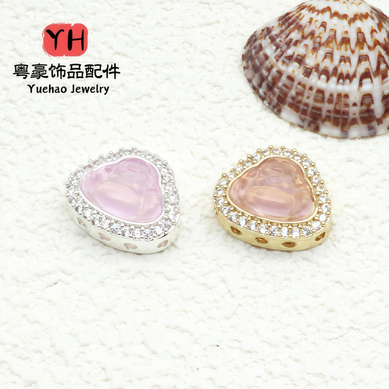 High Color Retention 14k Gold with Diamonds Maitreya Buddha Through Hole Loose Beads