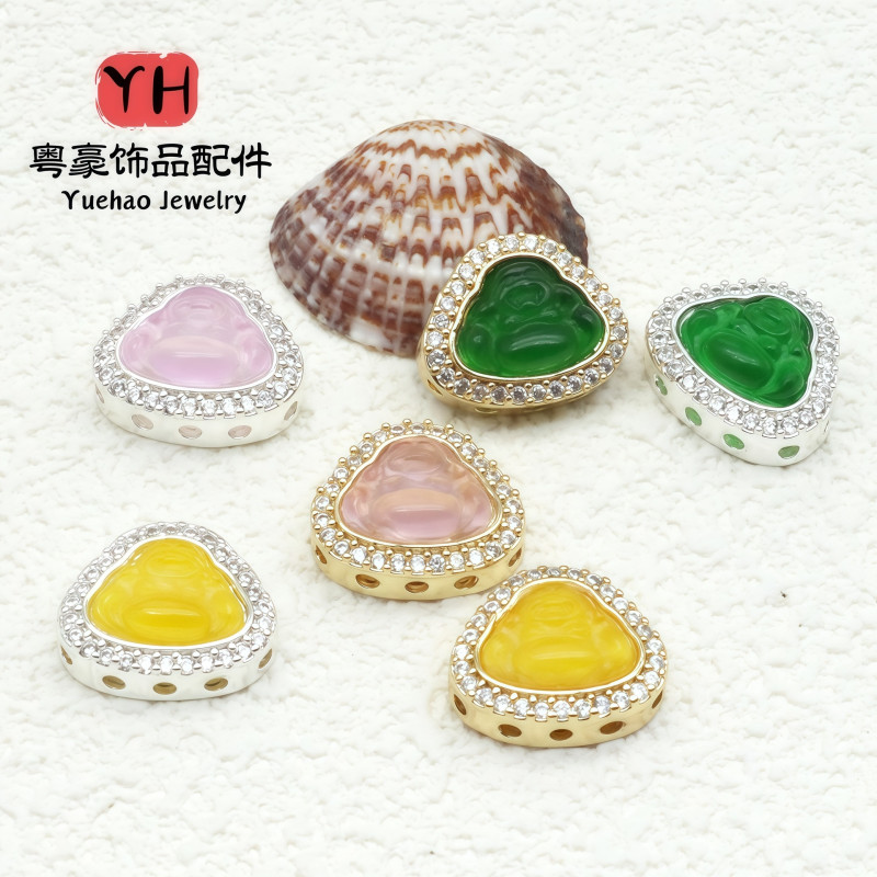 High Color Retention 14k Gold with Diamonds Maitreya Buddha Through Hole Loose Beads