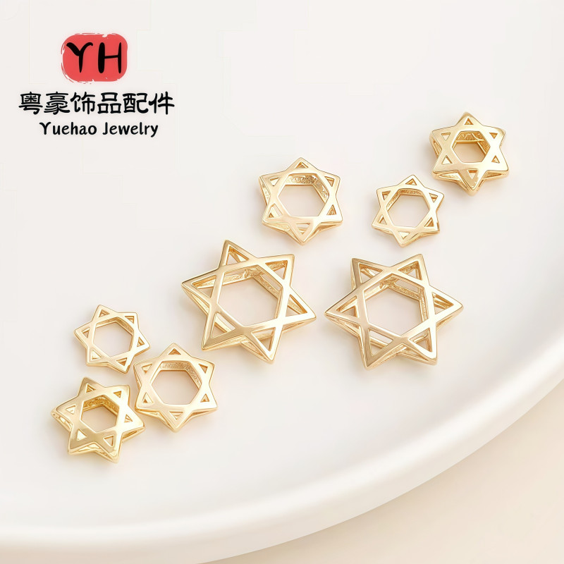 14k Gold-filled, Color-protected, Hollow Six-pointed Star Spacer Beads, Bracelet Set