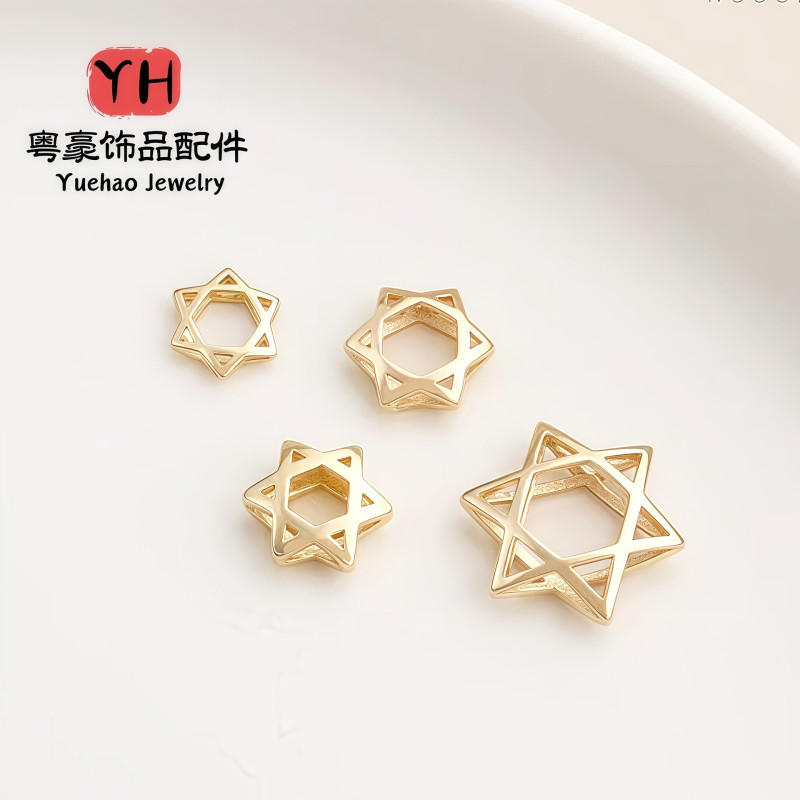 14k Gold-filled, Color-protected, Hollow Six-pointed Star Spacer Beads, Bracelet Set