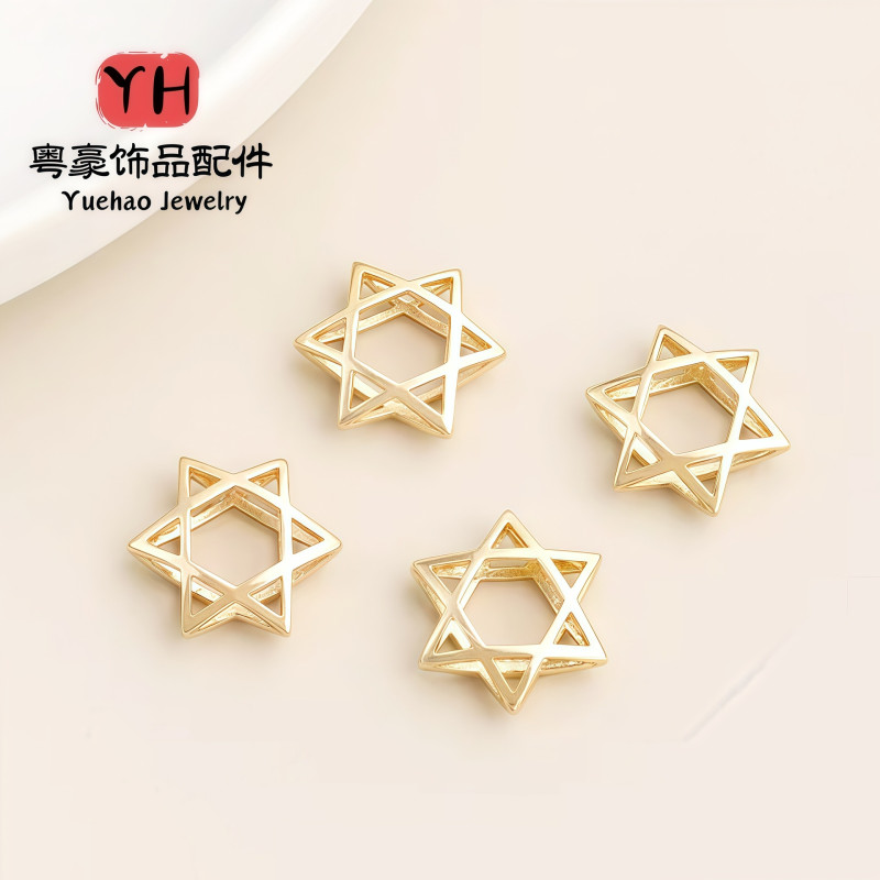 14k Gold-filled, Color-protected, Hollow Six-pointed Star Spacer Beads, Bracelet Set