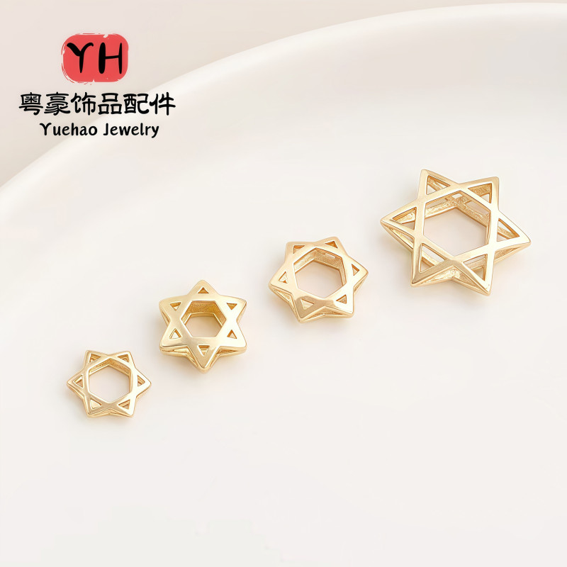 14k Gold-filled, Color-protected, Hollow Six-pointed Star Spacer Beads, Bracelet Set