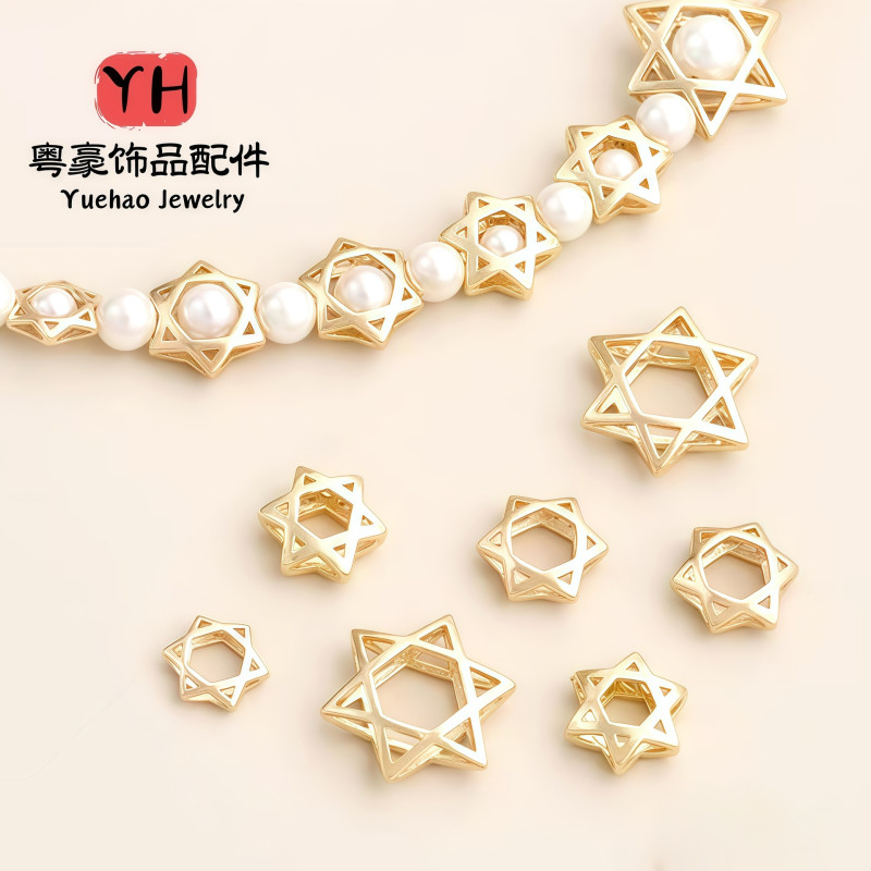 14k Gold-filled, Color-protected, Hollow Six-pointed Star Spacer Beads, Bracelet Set
