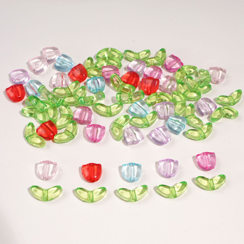 Acrylic Tulip Petals Leaves Hand String Beads Handmade Diy Bracelet Earrings Jewelry
