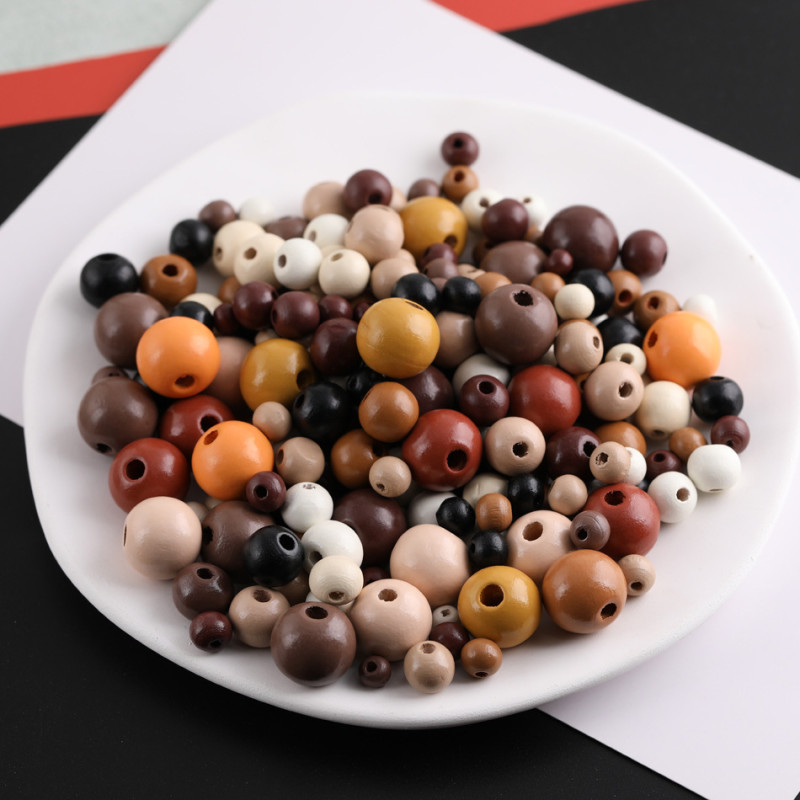 6-16mm Retro Round Wooden Beads Straight Hole Loose Diy Handmade Beaded Bracelet