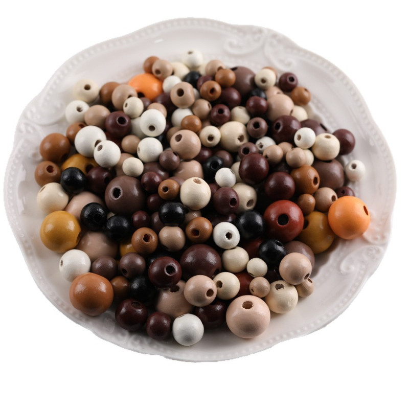 6-16mm Retro Round Wooden Beads Straight Hole Loose Diy Handmade Beaded Bracelet