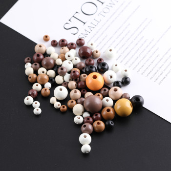6-16mm Retro Round Wooden Beads Straight Hole Loose Diy Handmade Beaded Bracelet