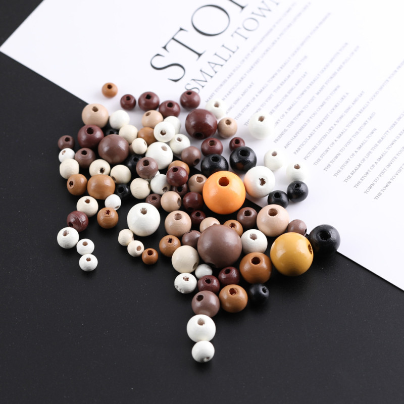 6-16mm Retro Round Wooden Beads Straight Hole Loose Diy Handmade Beaded Bracelet