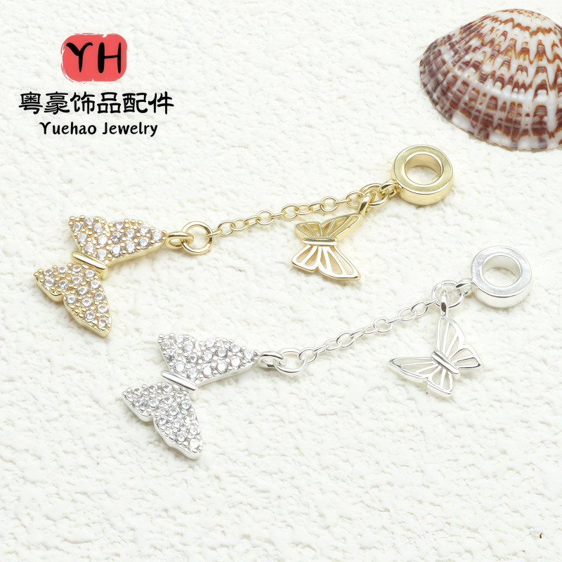 Color-preserving Micro-paved Zircon Tassel Pendant Four-leaf Clover Butterfly Gourd Diy