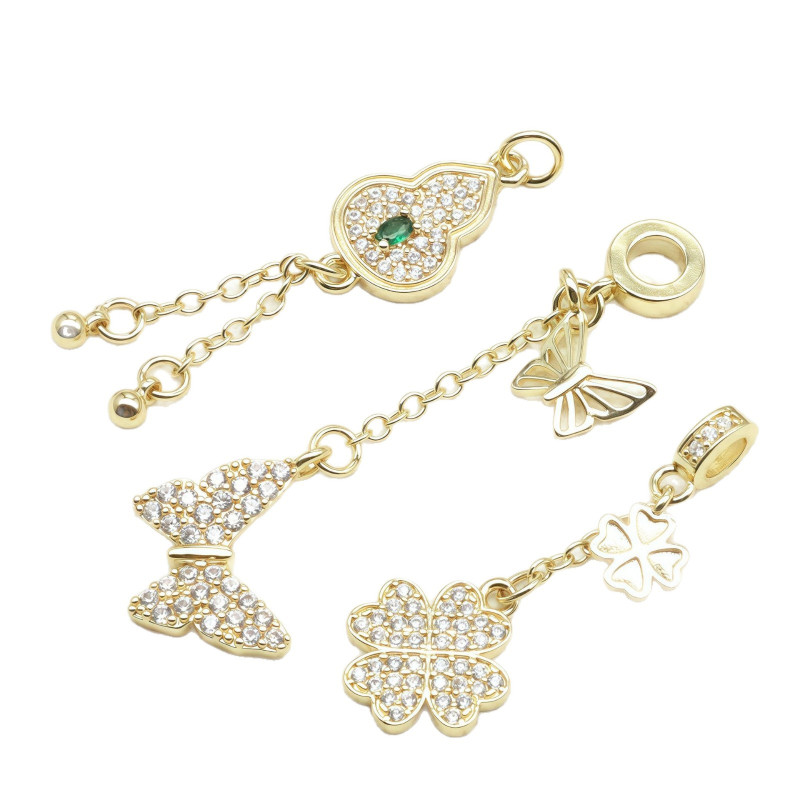 Color-preserving Micro-paved Zircon Tassel Pendant Four-leaf Clover Butterfly Gourd Diy