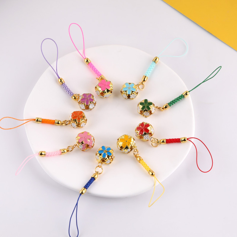 Ancient Style Colorful Cloisonné Bell Pendant Woven Lanyard Mobile Phone Rope Diy