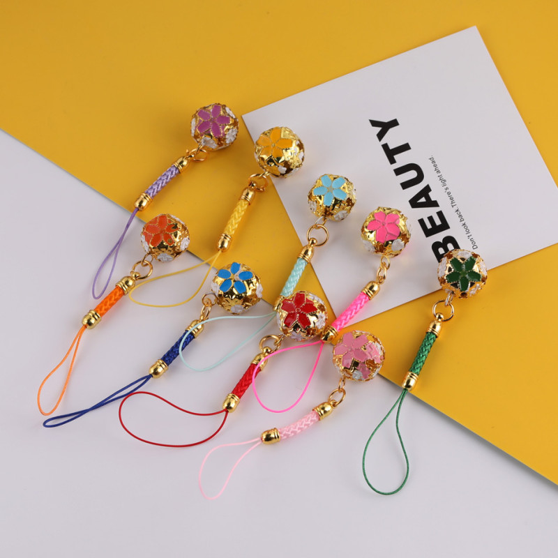 Ancient Style Colorful Cloisonné Bell Pendant Woven Lanyard Mobile Phone Rope Diy