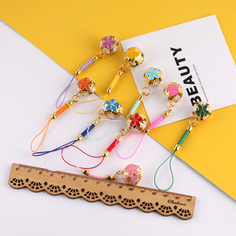 Ancient Style Colorful Cloisonné Bell Pendant Woven Lanyard Mobile Phone Rope Diy